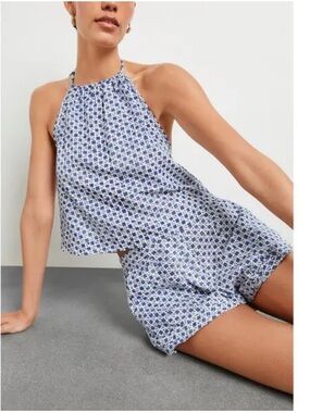 Ciao Lucia Blue Geo Halter Crop Top